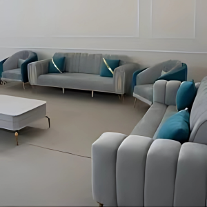 Luxurious Velvet Sofa with Sleek Steel Legs - Mobila Design