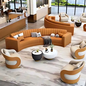 Luxurious Curved Italian Sectional Sofa in Leather & Velvet