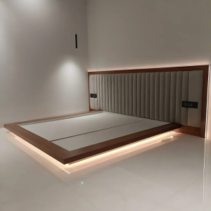 Elegant Lighted Headboard with Handmade Wood Base Frame