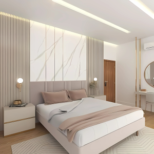 Elegant Full Bedroom Set with Headboard and Stylish Wall Design