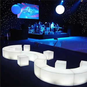 Glow Lounge Set – White Light-Up Modular Curved Sofas & Cubes Tables