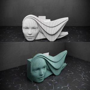 Sculptural CNC Reception Desk: Modern Parametric Face Design