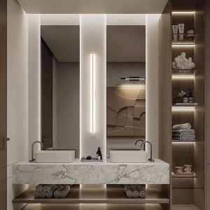 Luxury Wall-Mounted Vanity with Vessel Sinks & LED Mirror